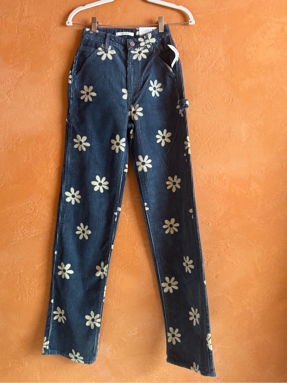 PacSun 90’s BF Carpenter Navy Floral Corduroy Pants Size 23 NWT